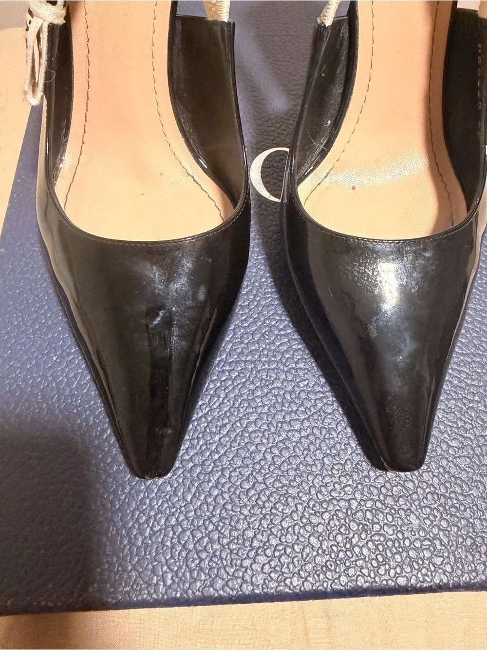 Christian Dion Black Patent Leather Slingback Pumps